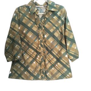 Vintage Maria Gabrielle Green Check Shirt XL | Luxe Cotton Mix | Coastal Preppy